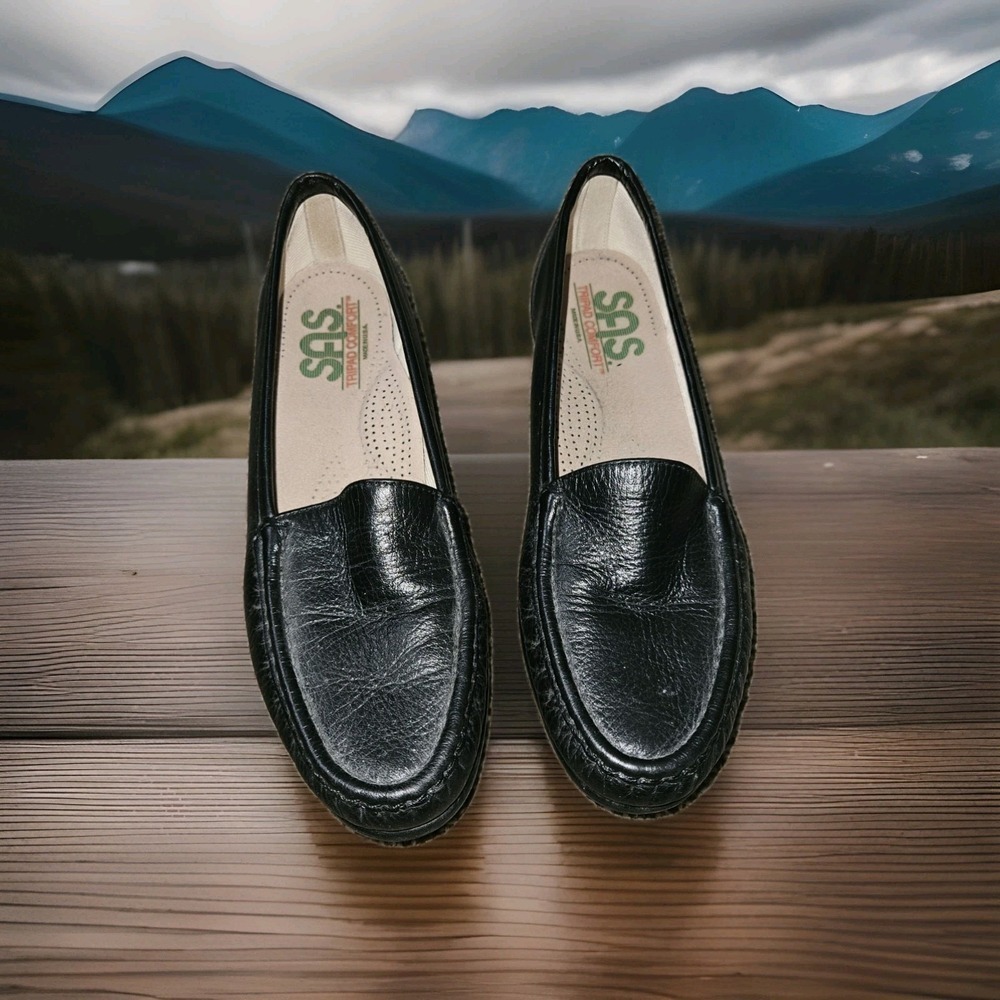 SAS Simplify women's black leather slip-on loafers Tripad Comfort Size 8.5 EXC